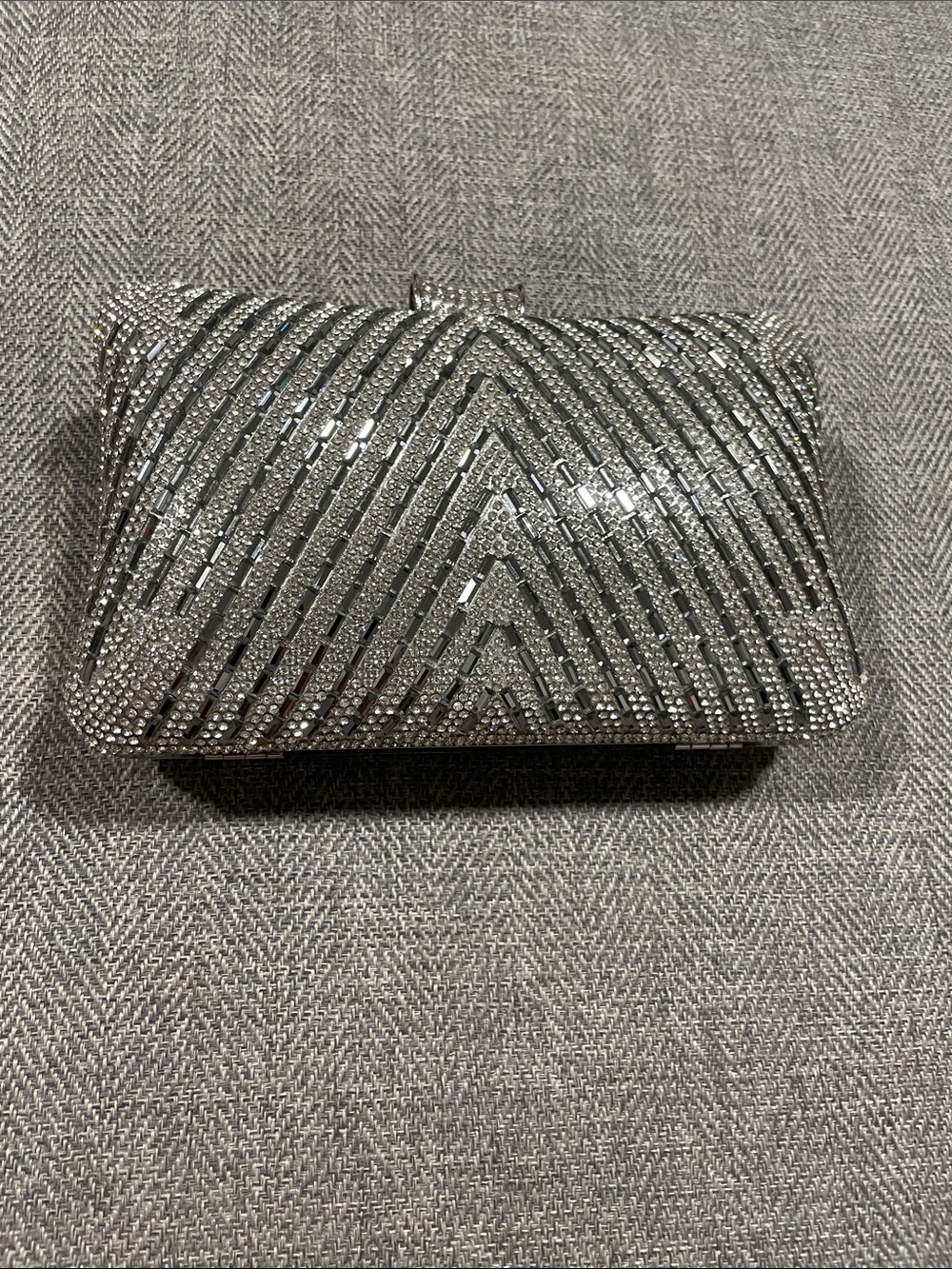 Silver Crystal Embellished Evening Clutch